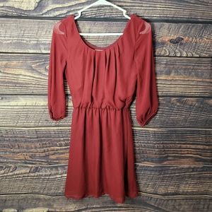 XS Charlotte Russe Long Sleeve Dress. Wine Red.